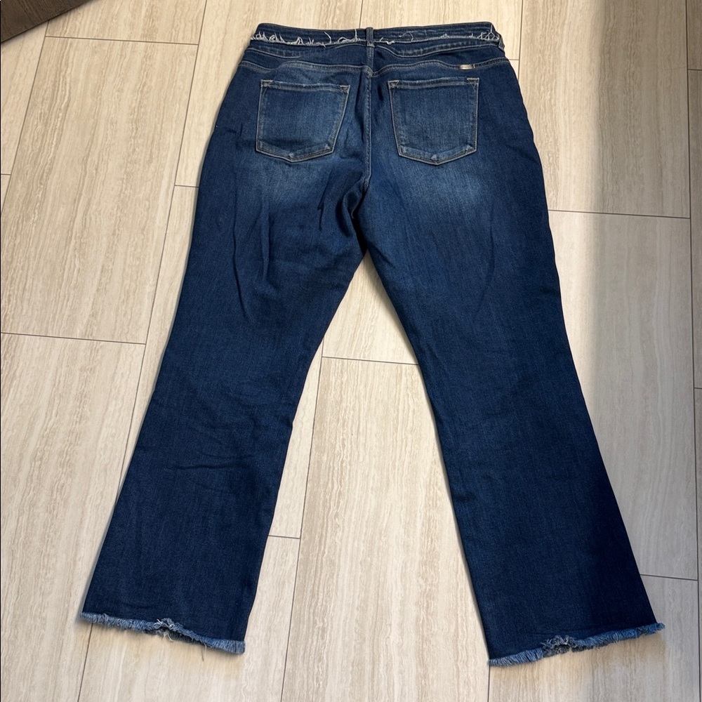 Kancan Dark Blue Flare Jeans with Raw Hem - Picture 4 of 6